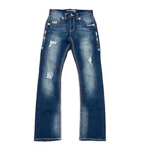 Laguna Beach Jeans Mens 31x34 Straight Blue Denim Newport Men Distressed Y2K